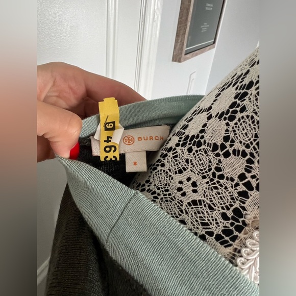 Tory Burch Size Small MERINO WOOL Green Sweater Gold Buttons - Picture 3 of 5